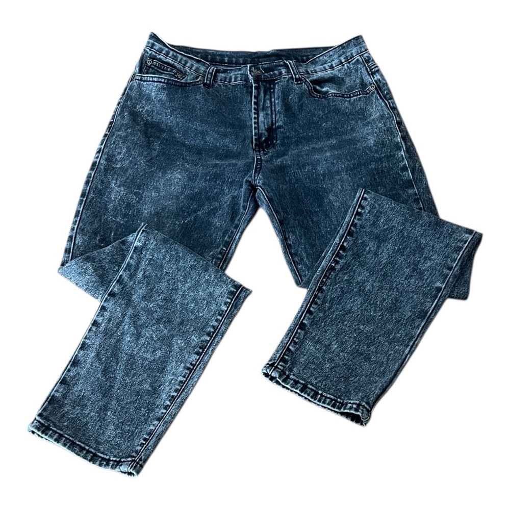 Diane Gilman Charcoal Bleach Wash Tapered Jeans, Mid-Rise, 5 Pocket, Size 8